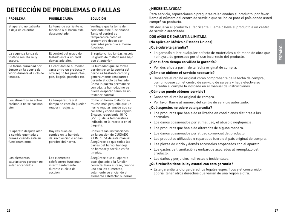 Detección de problemas o fallas | Black & Decker TRO4085 User Manual | Page 14 / 17