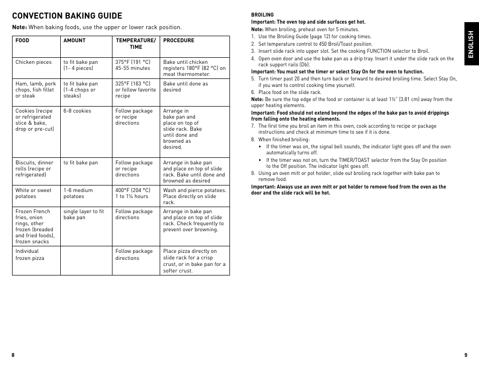 Convection baking guide | Black & Decker TRO4085 User Manual | Page 5 / 17