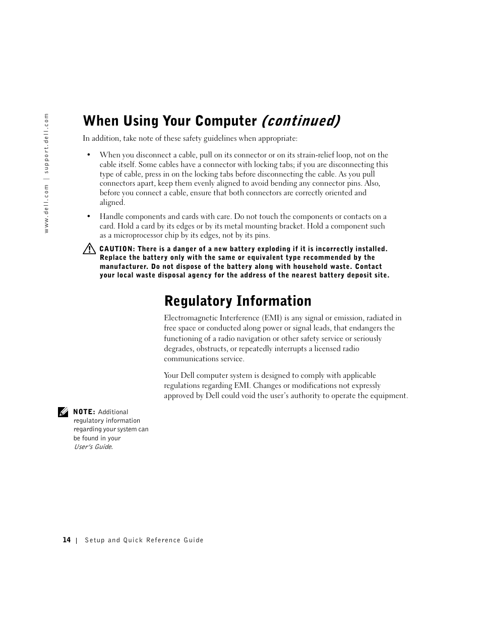 Regulatory information, When using your computer (continued) | Dell OptiPlex GX60 User Manual | Page 15 / 96