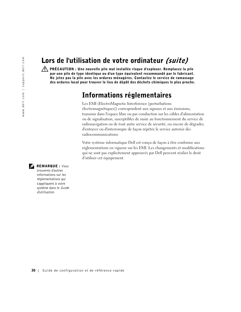 Informations réglementaires, Lors de l'utilisation de votre ordinateur (suite) | Dell OptiPlex GX60 User Manual | Page 31 / 96