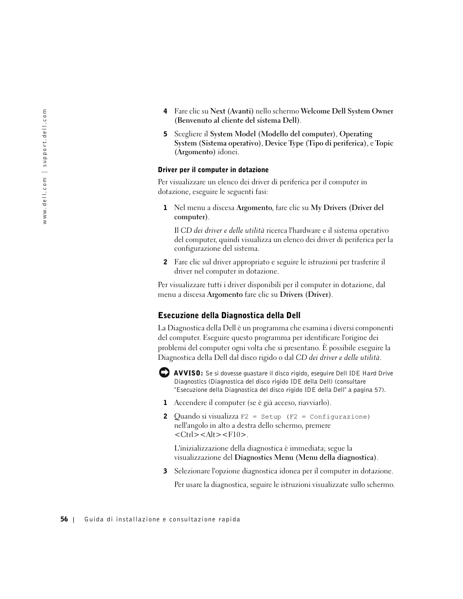 Esecuzione della diagnostica della dell | Dell OptiPlex GX60 User Manual | Page 57 / 96