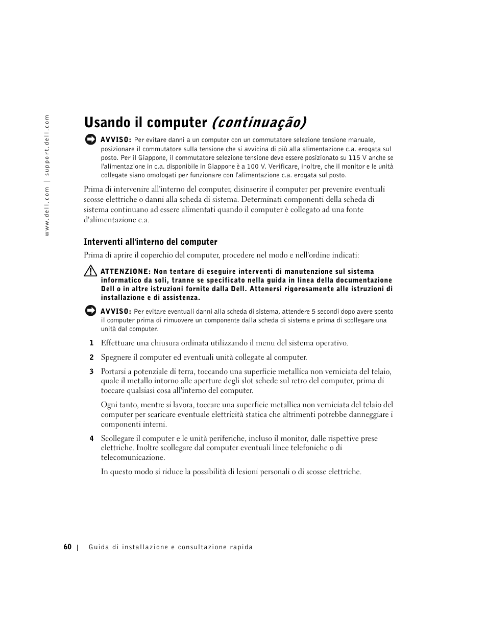 Interventi all'interno del computer, Usando il computer (continuação) | Dell OptiPlex GX60 User Manual | Page 61 / 96