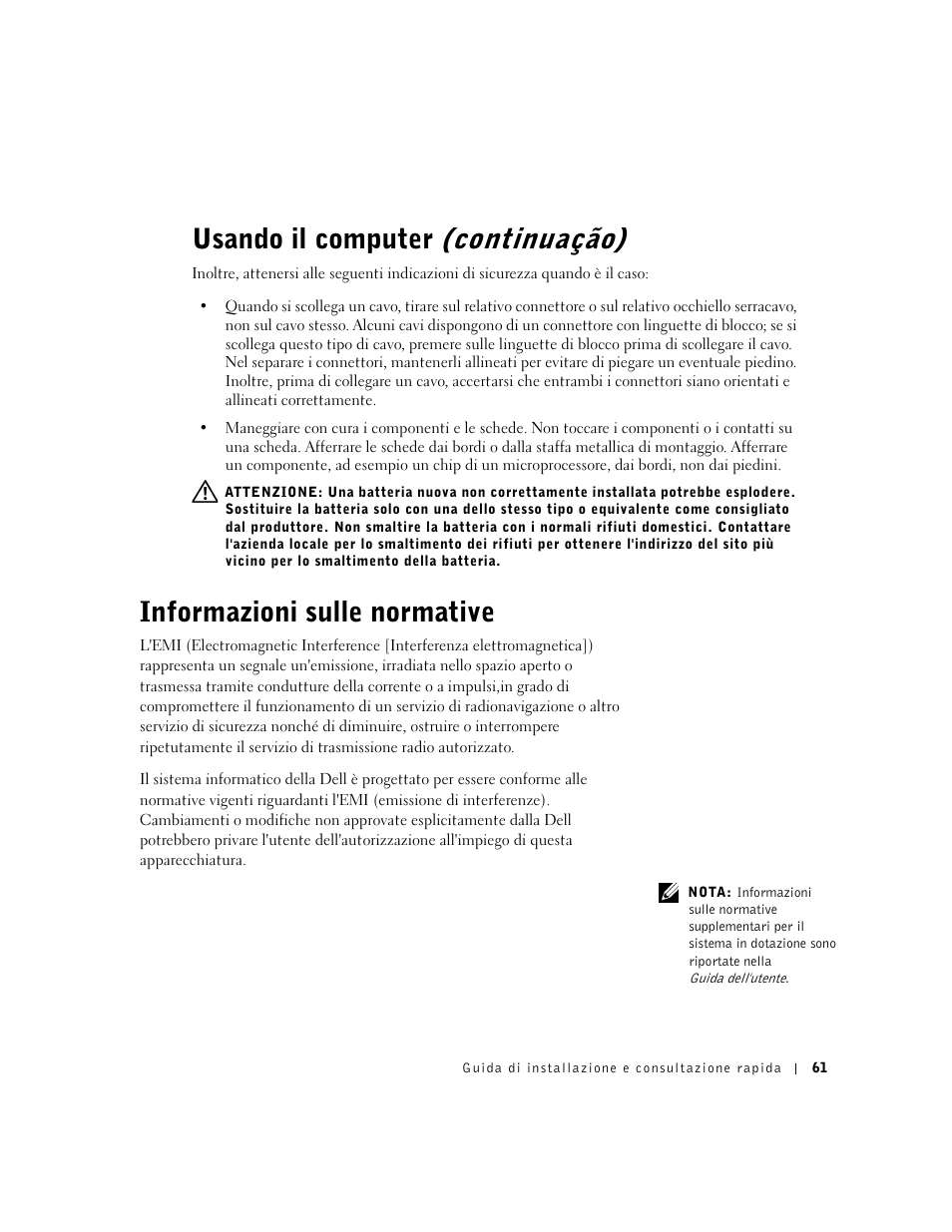 Informazioni sulle normative, Usando il computer (continuação) | Dell OptiPlex GX60 User Manual | Page 62 / 96