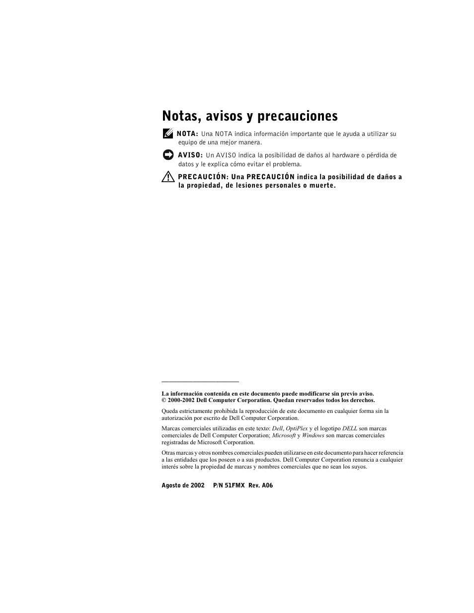 Notas, avisos y precauciones | Dell OptiPlex GX60 User Manual | Page 65 / 96