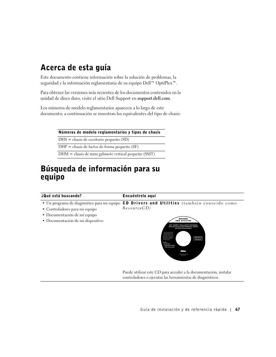 Acerca de esta guía, Búsqueda de información para su equipo | Dell OptiPlex GX60 User Manual | Page 68 / 96