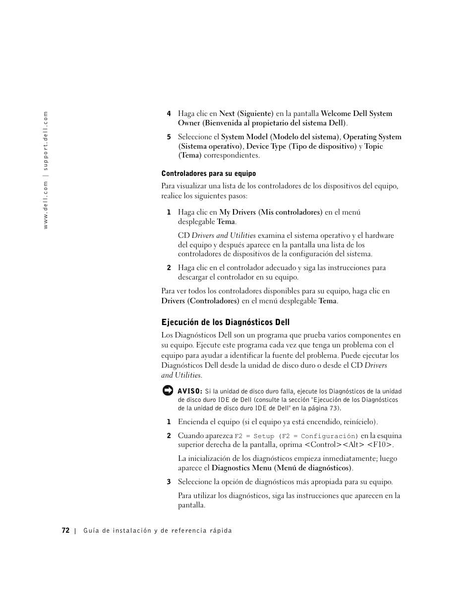 Ejecución de los diagnósticos dell | Dell OptiPlex GX60 User Manual | Page 73 / 96