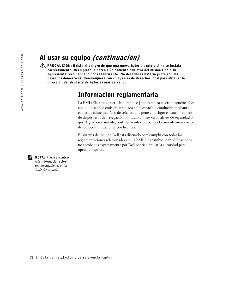 Información reglamentaria, Al usar su equipo (continuación) | Dell OptiPlex GX60 User Manual | Page 79 / 96