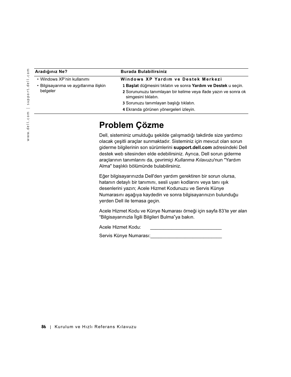 Problem çözme | Dell OptiPlex GX60 User Manual | Page 87 / 96