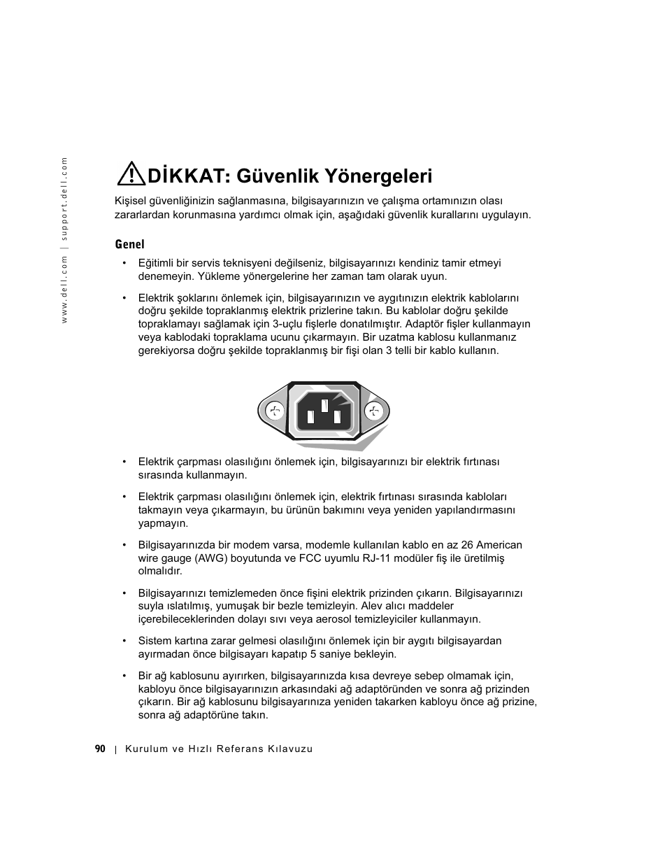 Dikkat: güvenlik yönergeleri, Genel | Dell OptiPlex GX60 User Manual | Page 91 / 96