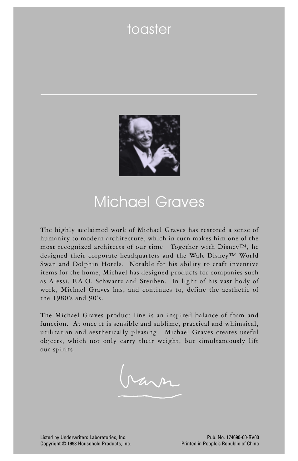 Michael graves, Toaster | Black & Decker MGD100 User Manual | Page 4 / 4