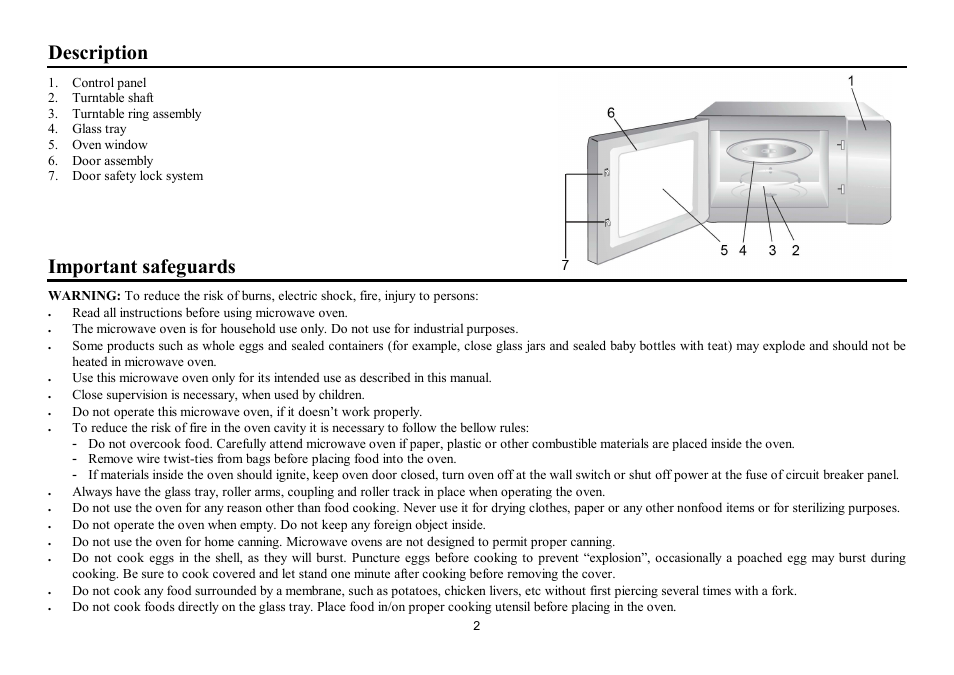Description, Important safeguards | Hyundai H-MW3317 User Manual | Page 2 / 22