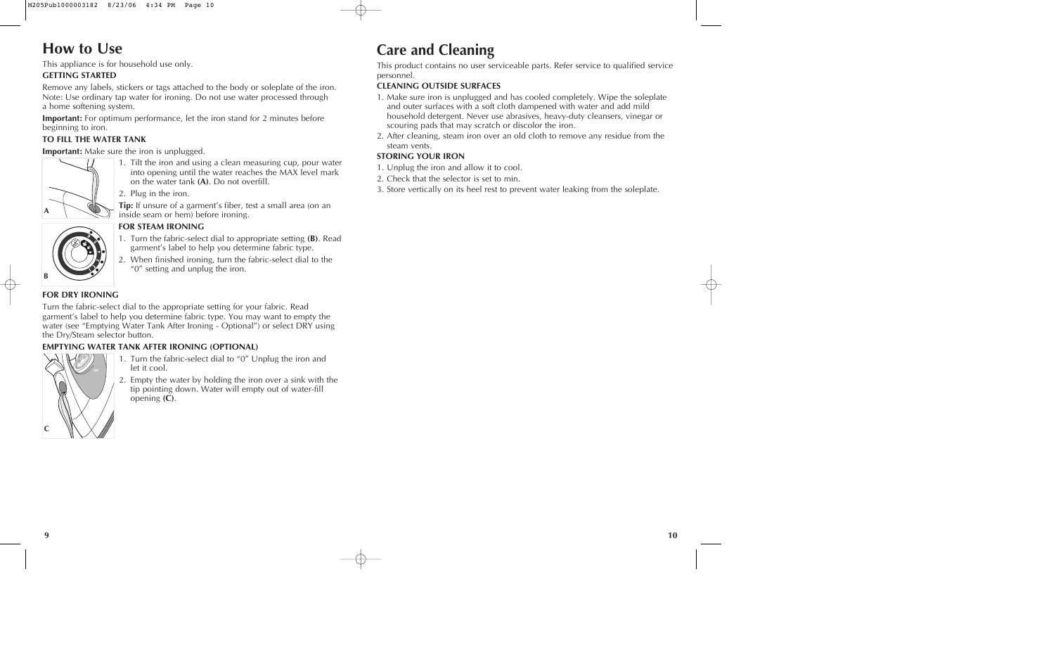 How to use, Care and cleaning | Black & Decker M205 User Manual | Page 6 / 9