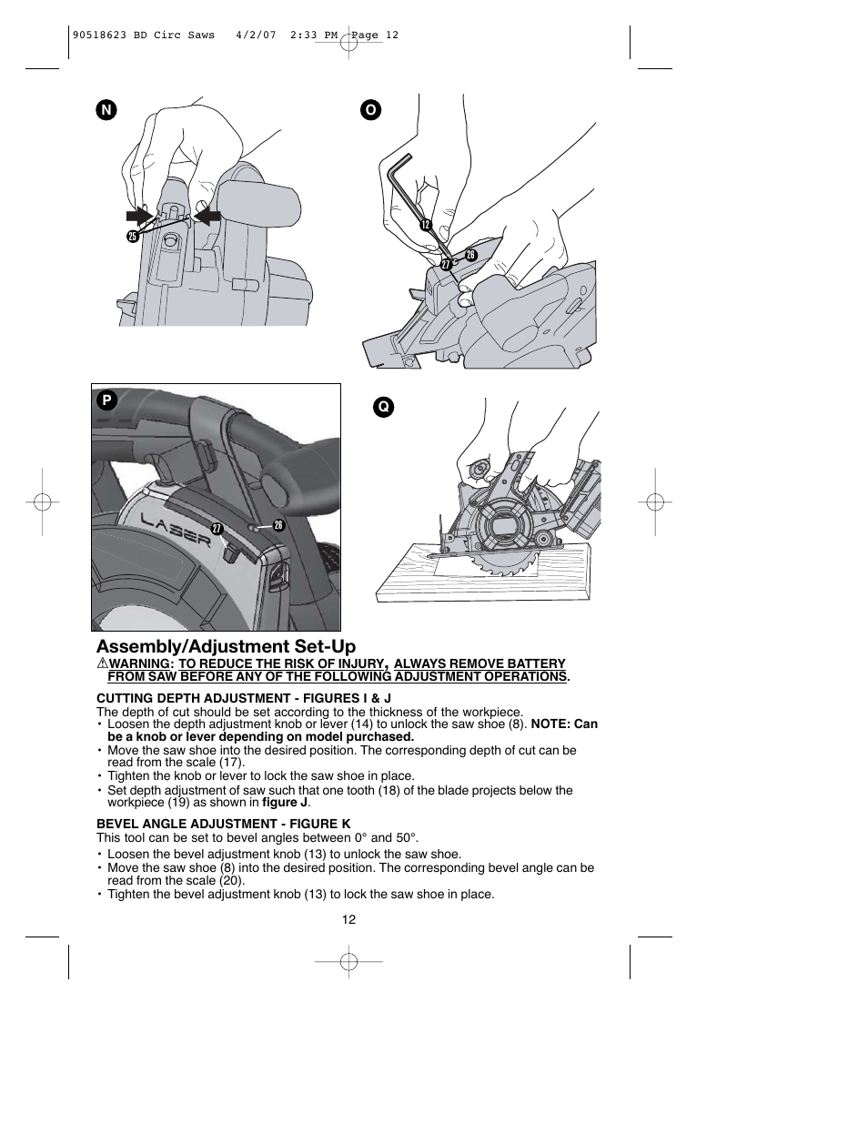 Assembly/adjustment set-up | Black & Decker BDCS1806 User Manual | Page 12 / 56