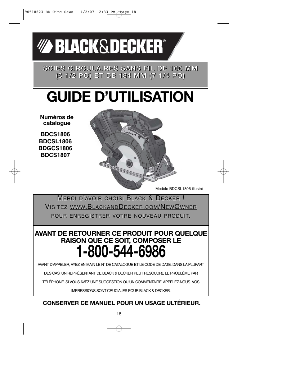 Guide d’utilisation | Black & Decker BDCS1806 User Manual | Page 18 / 56