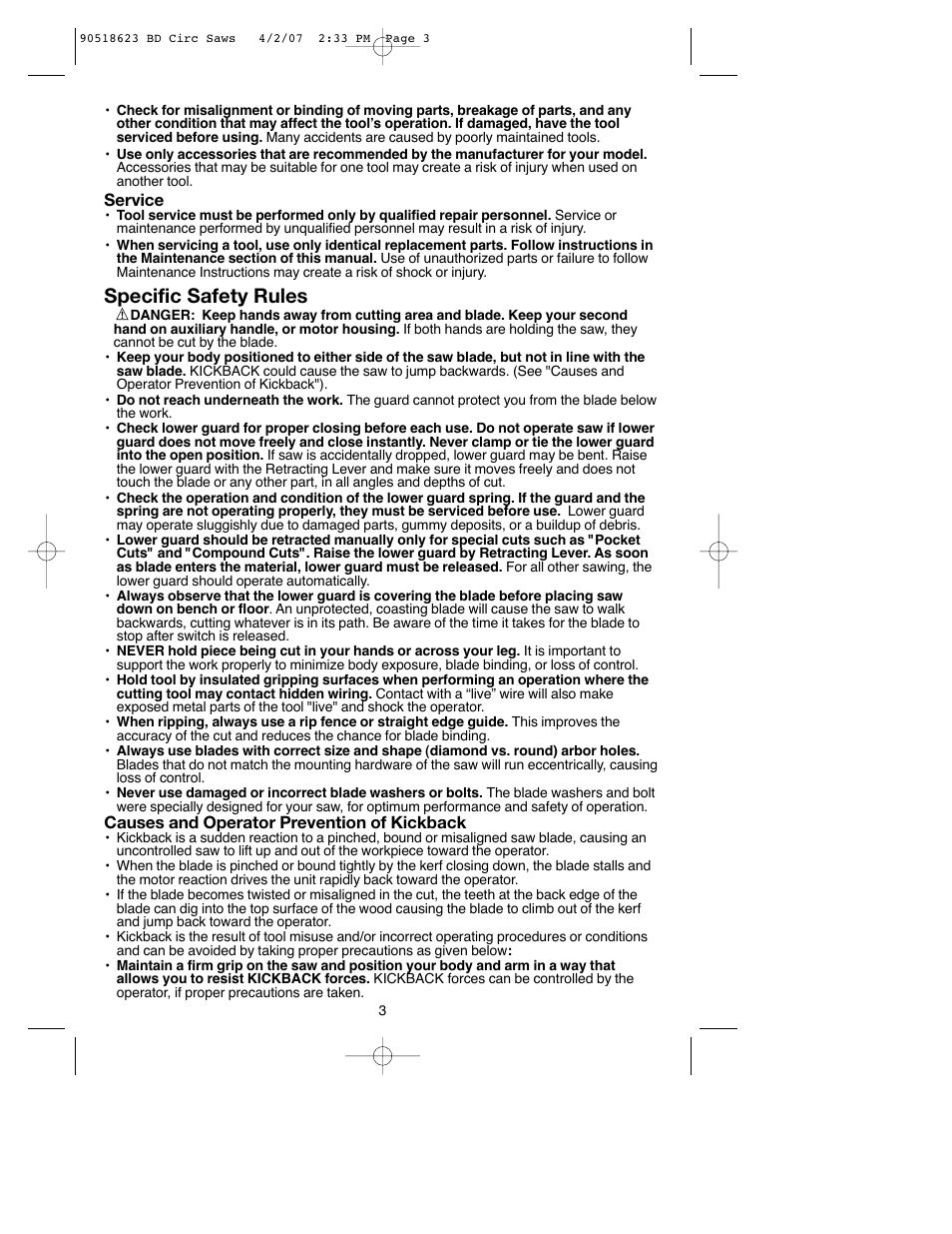 Specific safety rules | Black & Decker BDCS1806 User Manual | Page 3 / 56