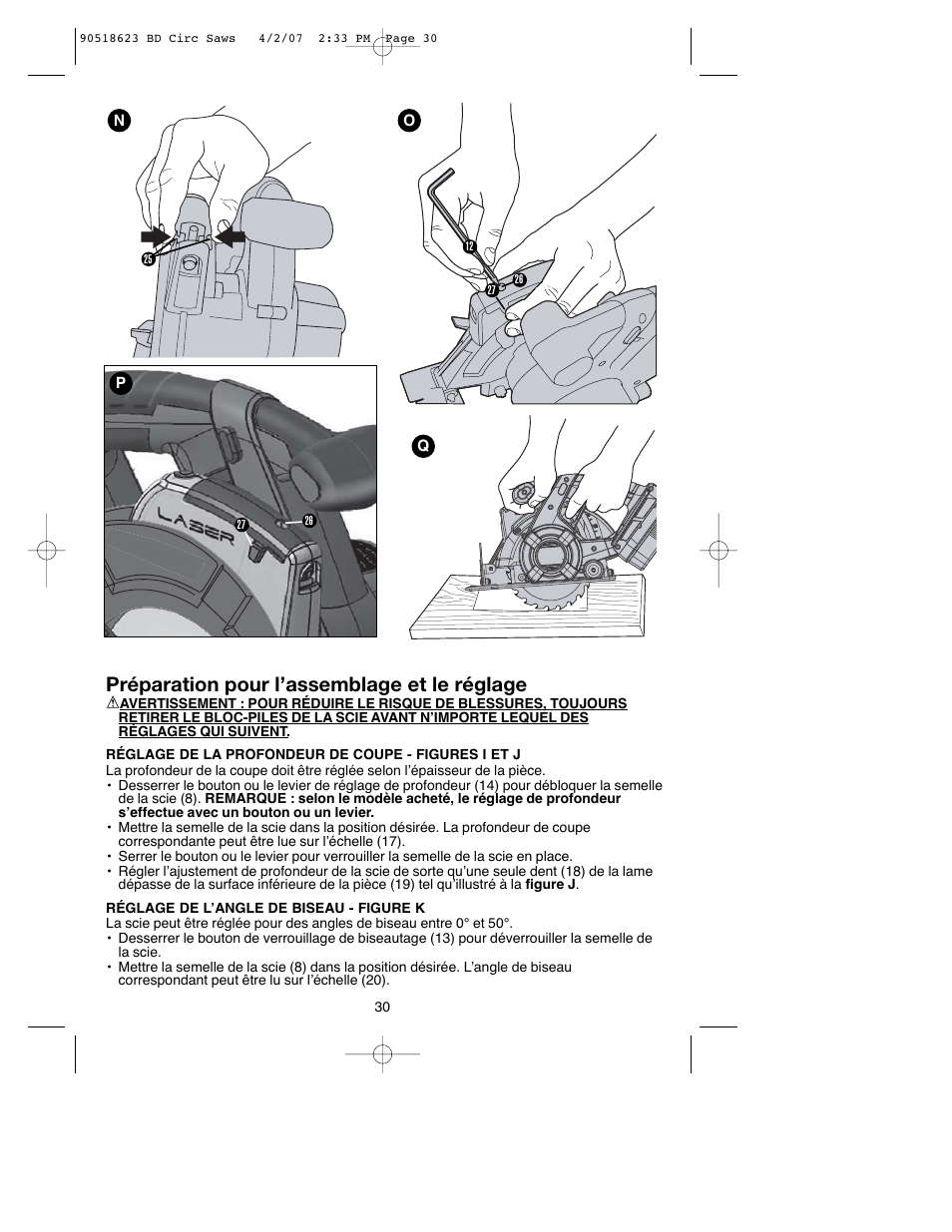 Préparation pour l’assemblage et le réglage | Black & Decker BDCS1806 User Manual | Page 30 / 56