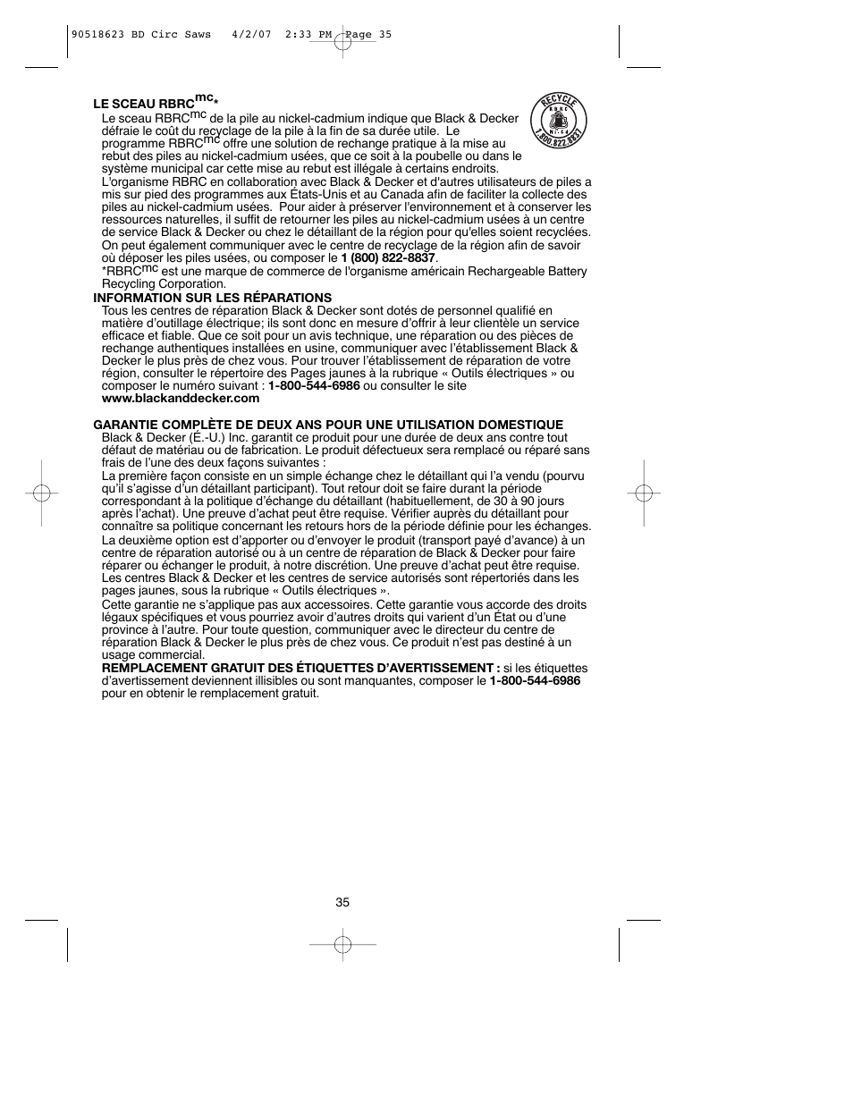 Black & Decker BDCS1806 User Manual | Page 35 / 56