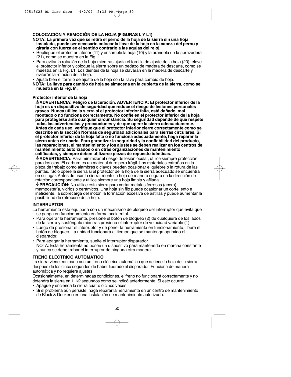 Black & Decker BDCS1806 User Manual | Page 50 / 56