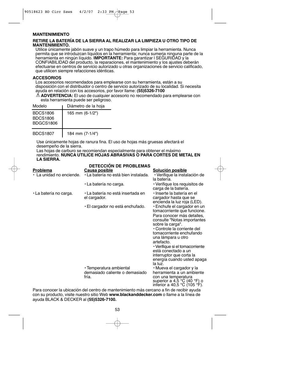 Black & Decker BDCS1806 User Manual | Page 53 / 56