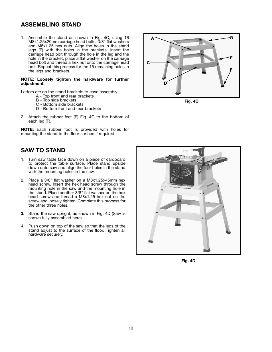 Assembling stand, Saw to stand | Black & Decker BDTS100 User Manual | Page 10 / 56