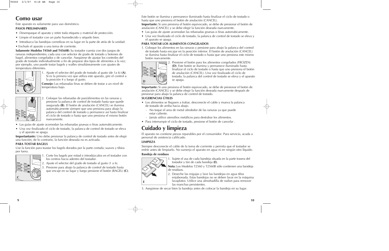 Como usar, Cuidado y limpieza | Black & Decker T2560 User Manual | Page 6 / 13