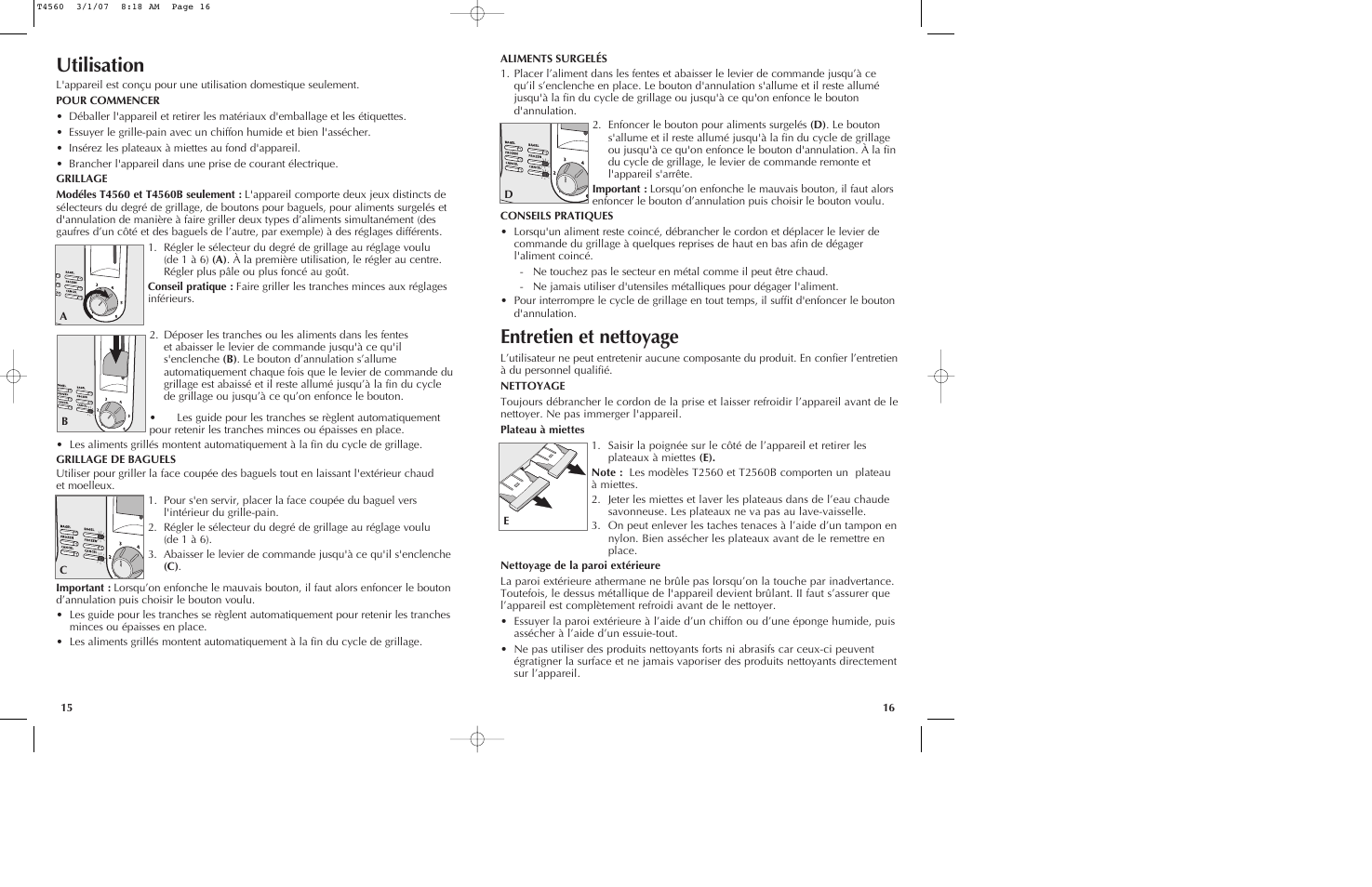 Entretien et nettoyage, Utilisation | Black & Decker T2560 User Manual | Page 9 / 13