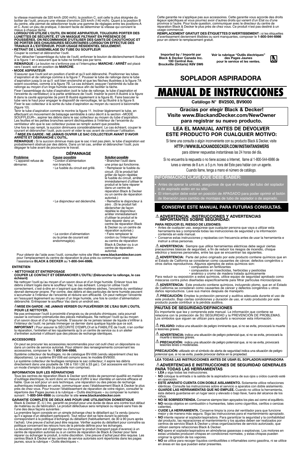 Manual de instrucciones, Soplador aspiradora | Black & Decker BV9000 User Manual | Page 4 / 6