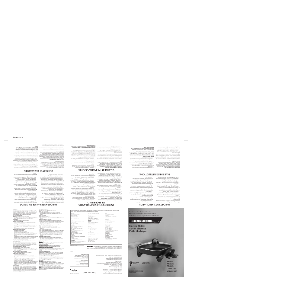 Black & Decker SKG105C User Manual | 2 pages