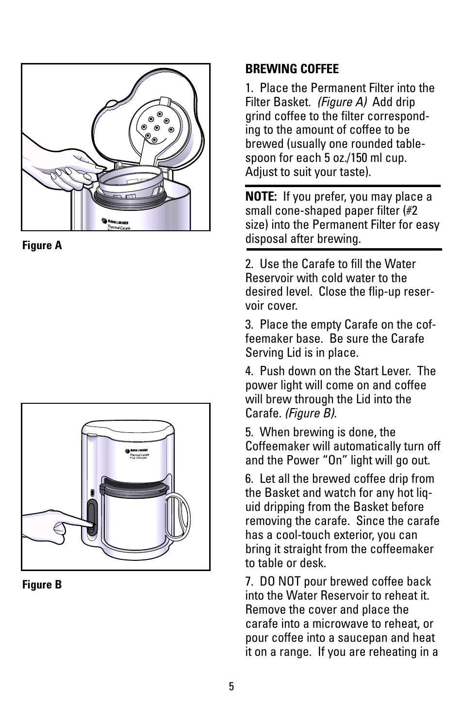 Brewing coffee | Black & Decker DCM20WH User Manual | Page 5 / 10