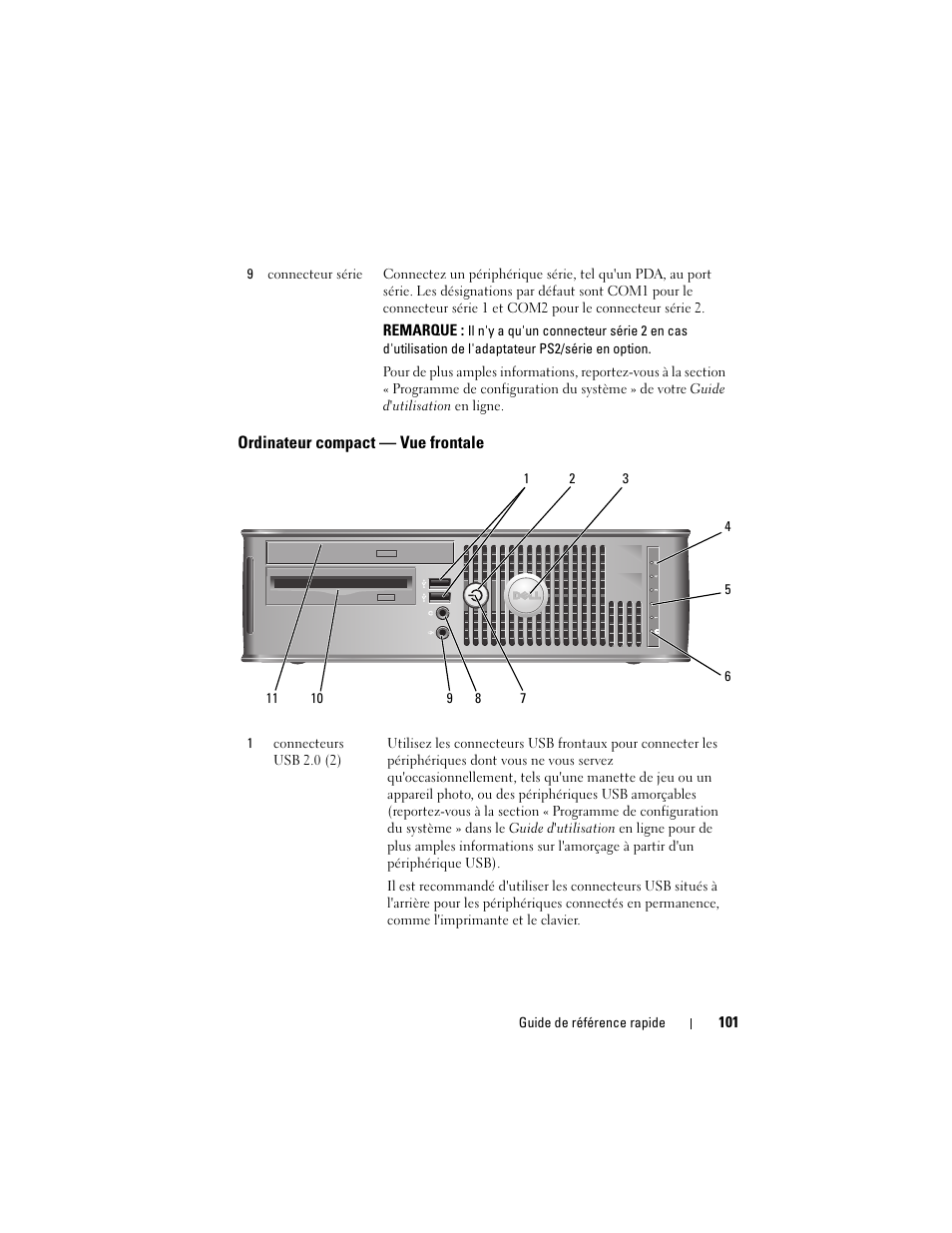 Ordinateur compact - vue frontale, Ordinateur compact — vue frontale | Dell OptiPlex 740 User Manual | Page 101 / 388