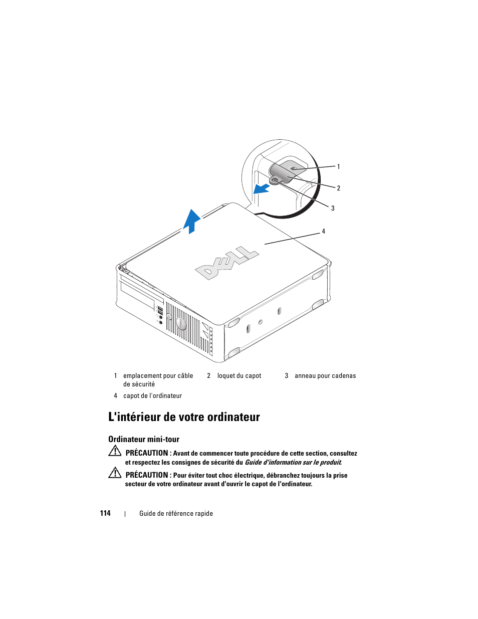 L'intérieur de votre ordinateur, Ordinateur mini-tour | Dell OptiPlex 740 User Manual | Page 114 / 388