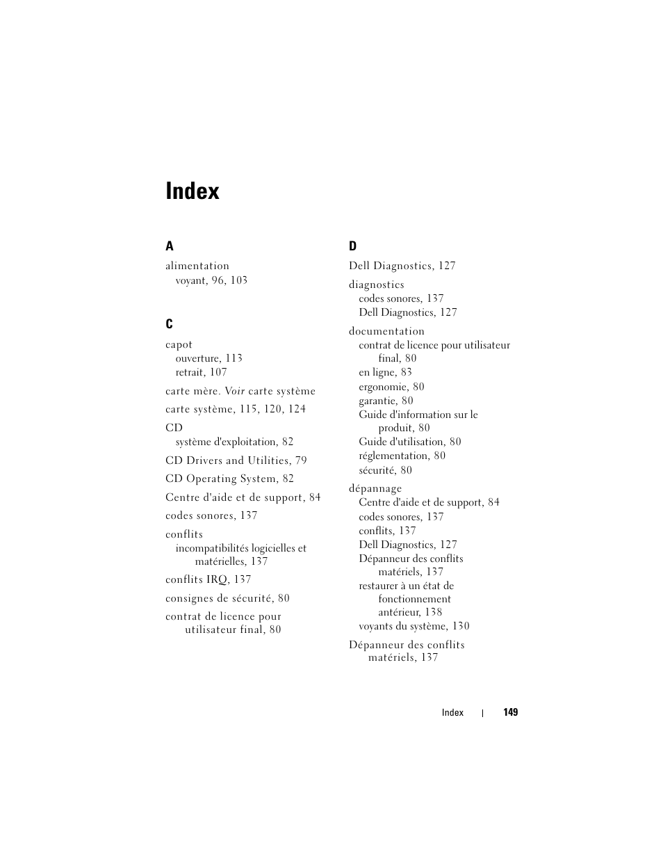 Index | Dell OptiPlex 740 User Manual | Page 149 / 388