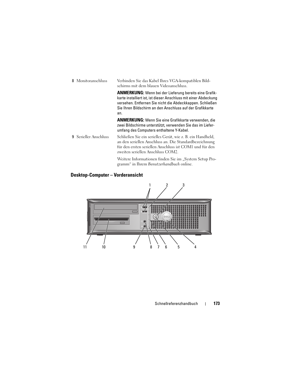 Desktop-computer - vorderansicht, Desktop-computer – vorderansicht | Dell OptiPlex 740 User Manual | Page 173 / 388