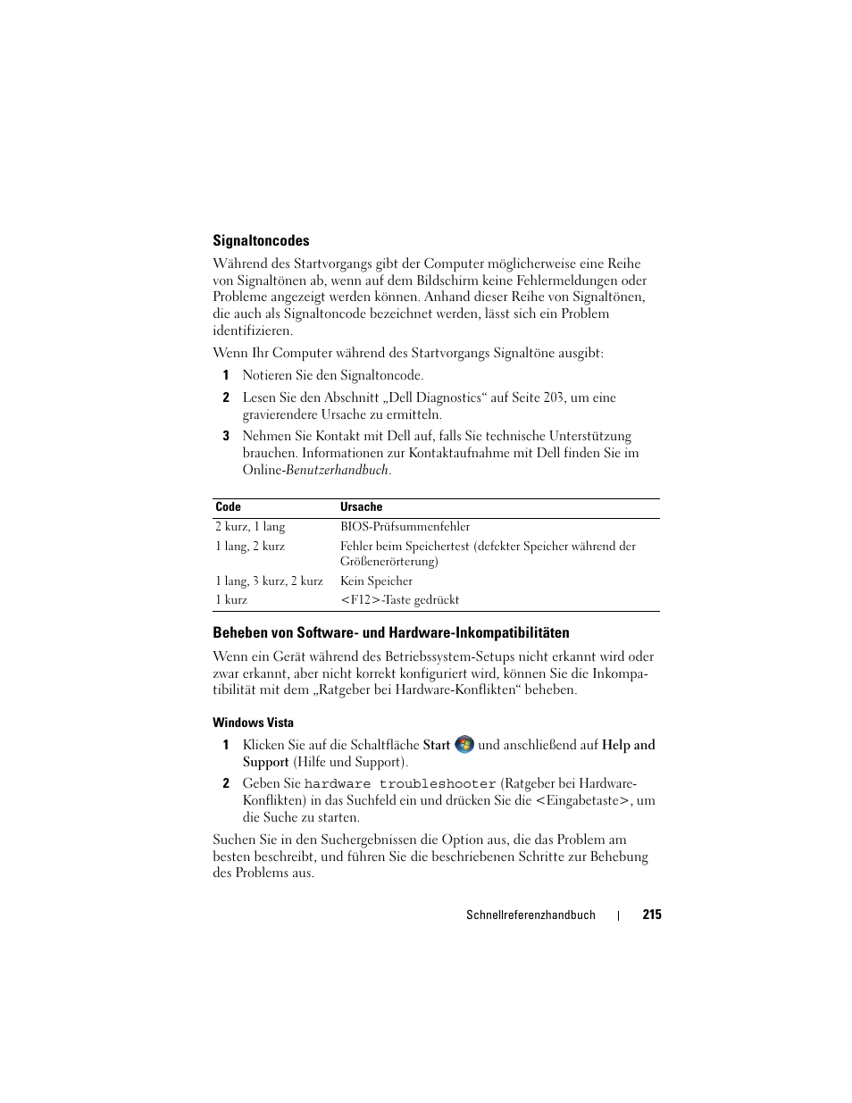 Signaltoncodes, Abschnitt „signaltoncodes“ auf seite 215. l | Dell OptiPlex 740 User Manual | Page 215 / 388
