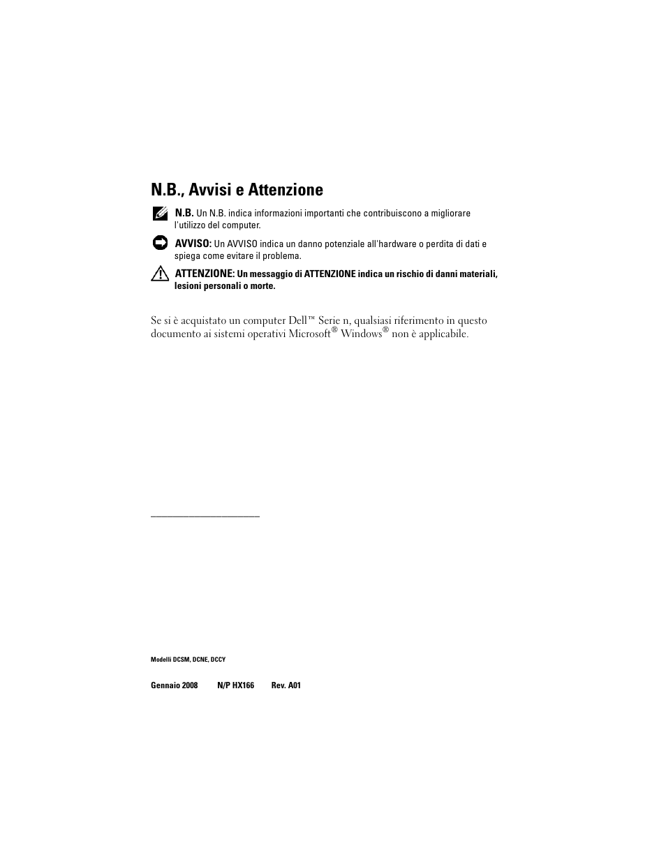 N.b., avvisi e attenzione | Dell OptiPlex 740 User Manual | Page 232 / 388