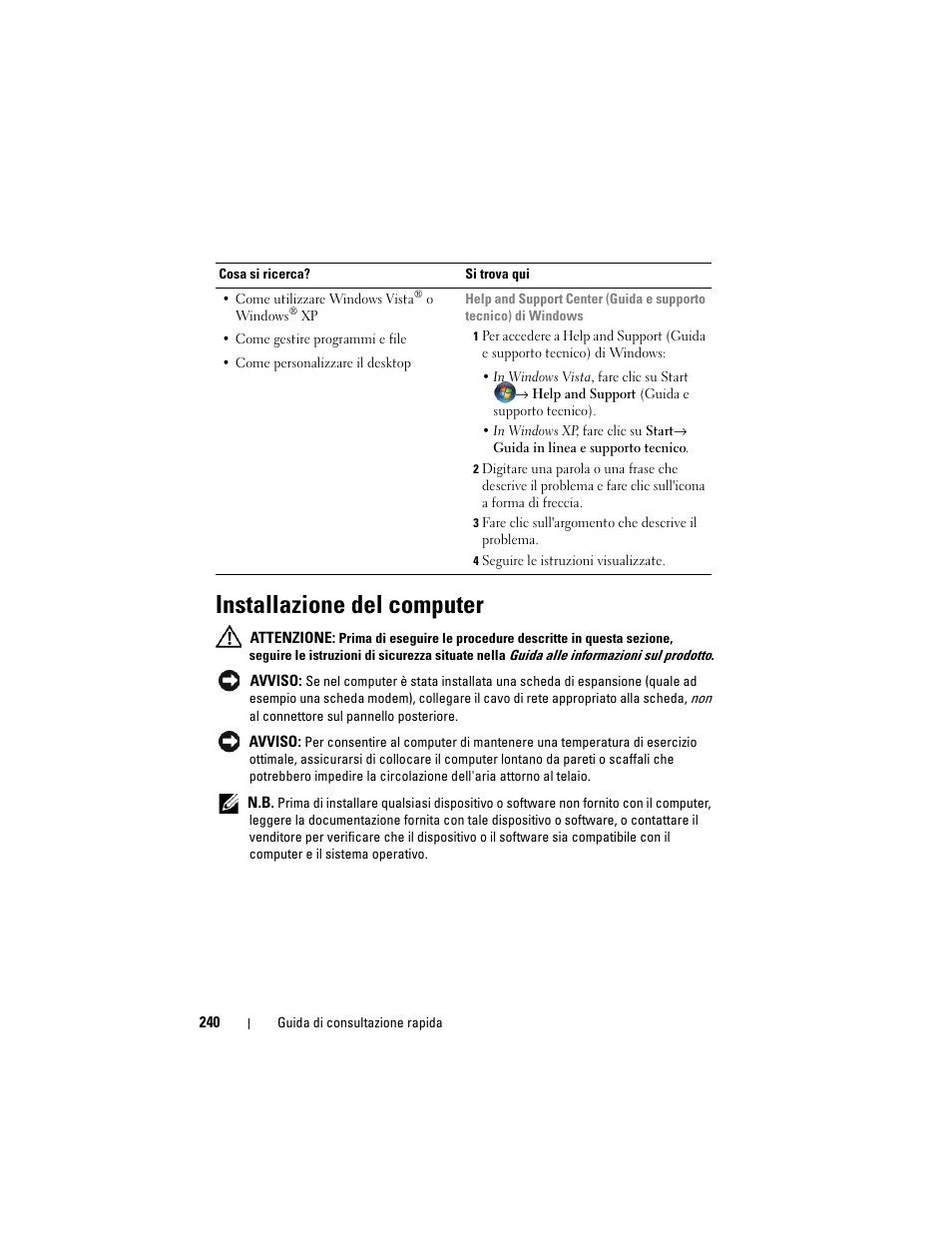 Installazione del computer | Dell OptiPlex 740 User Manual | Page 240 / 388