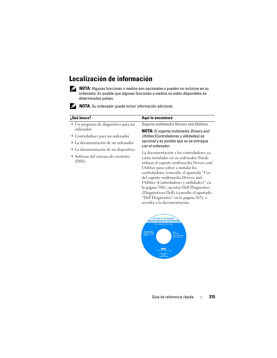Localización de información | Dell OptiPlex 740 User Manual | Page 315 / 388
