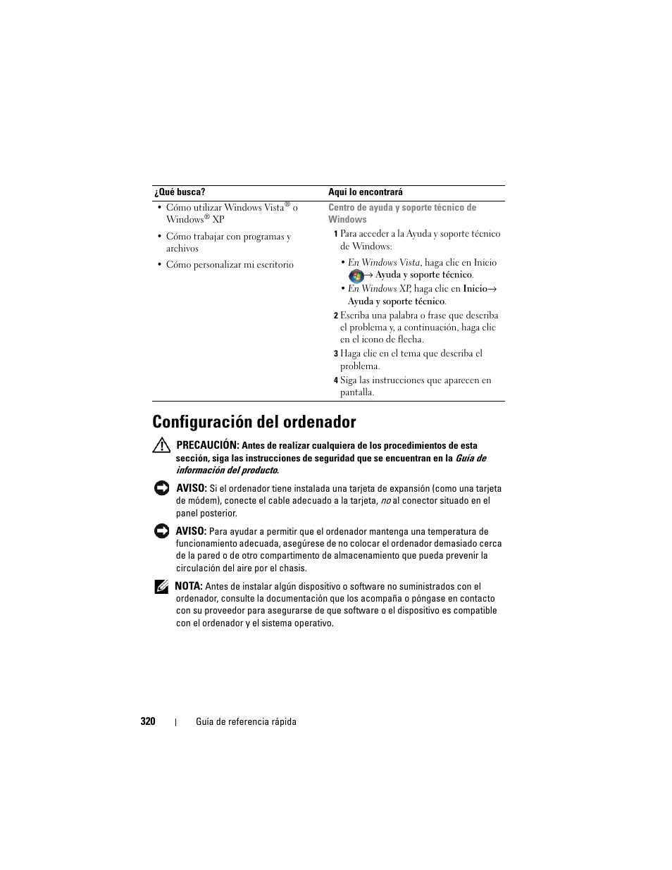 Configuración del ordenador | Dell OptiPlex 740 User Manual | Page 320 / 388