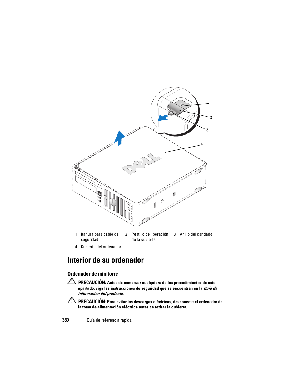 Interior de su ordenador, Ordenador de minitorre | Dell OptiPlex 740 User Manual | Page 350 / 388