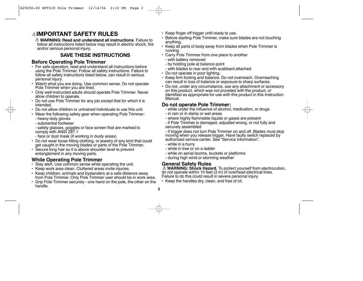 Important safety rules | Black & Decker NPT318 User Manual | Page 2 / 31