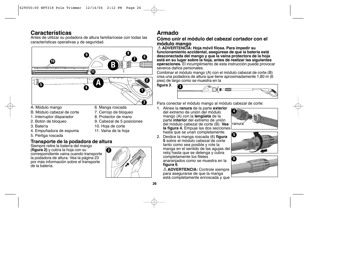 Armado, Características | Black & Decker NPT318 User Manual | Page 26 / 31