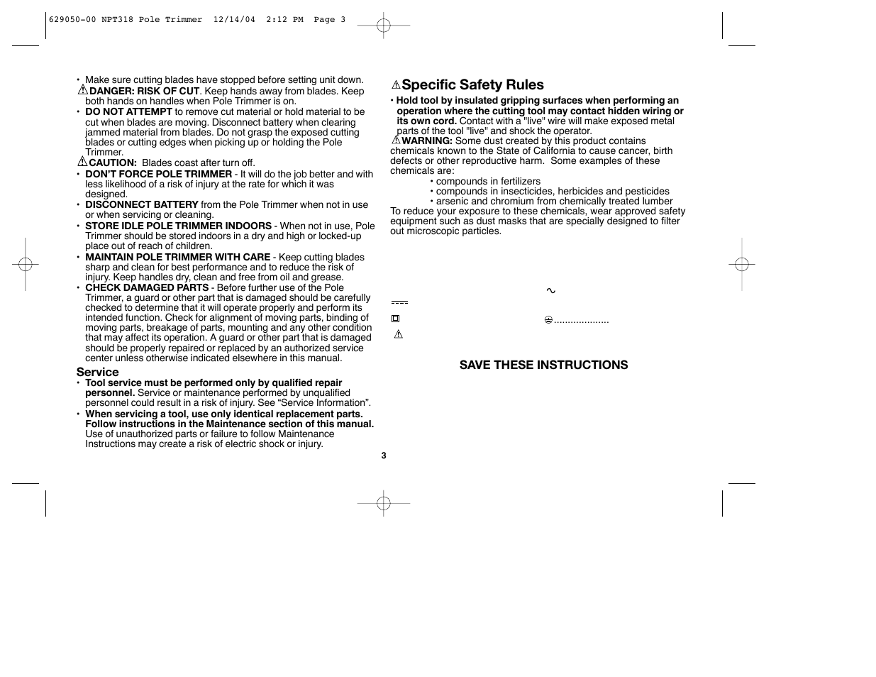 Specific safety rules | Black & Decker NPT318 User Manual | Page 3 / 31