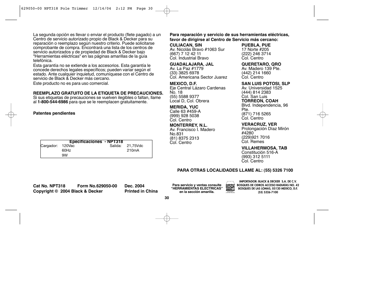 Black & Decker NPT318 User Manual | Page 30 / 31