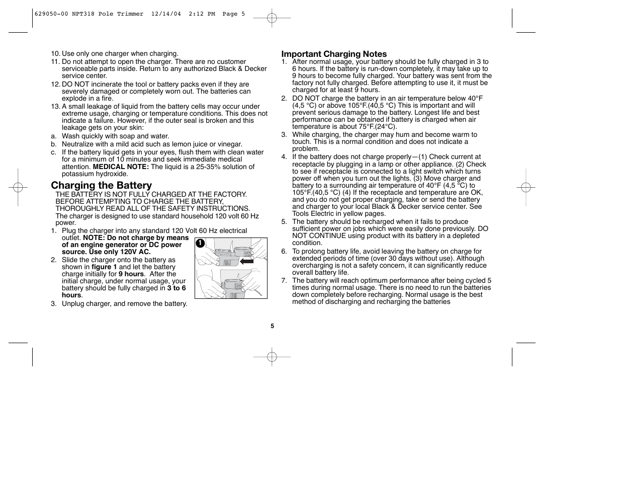 Charging the battery | Black & Decker NPT318 User Manual | Page 5 / 31