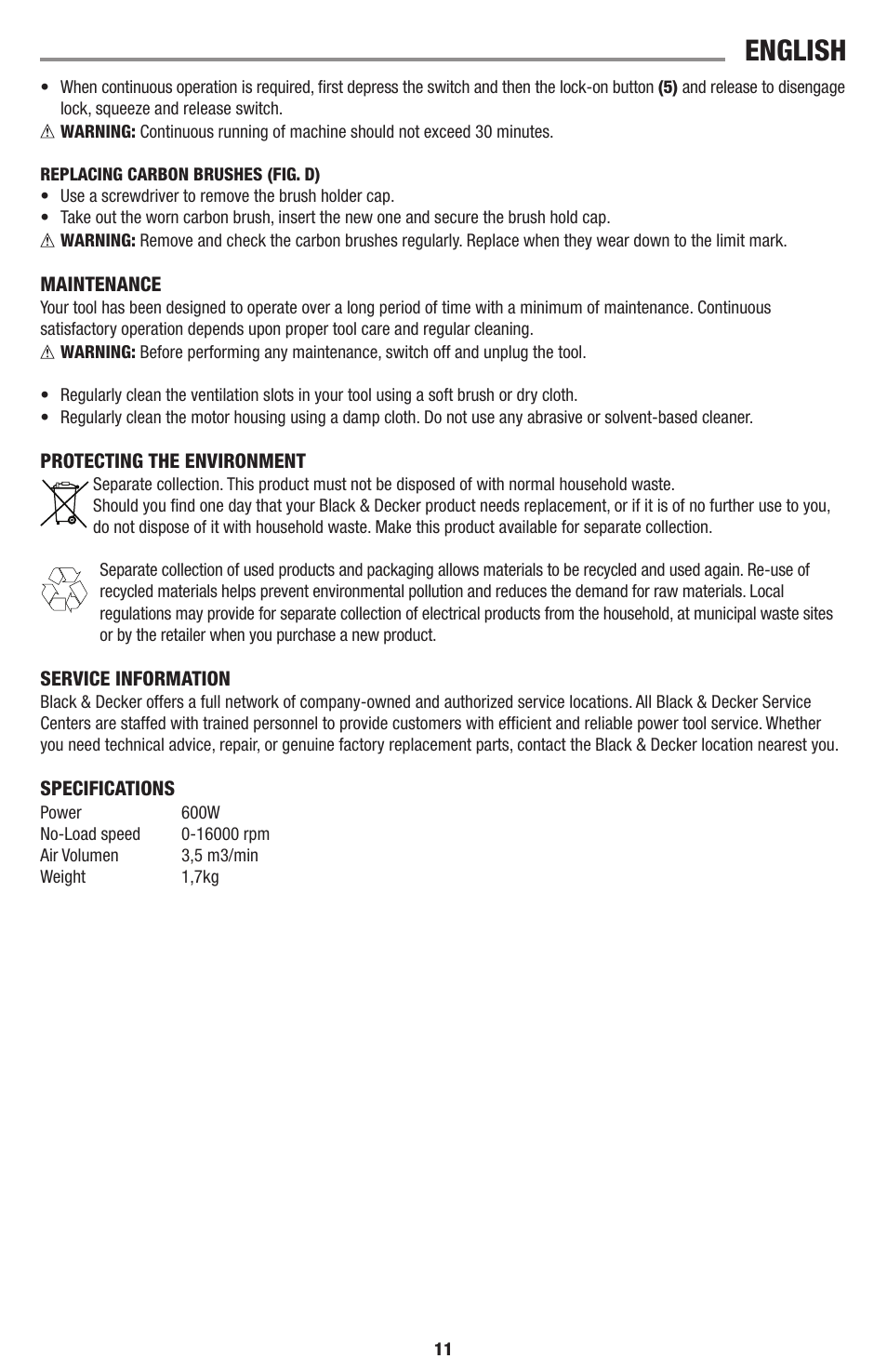 English | Black & Decker Linea Pro BB6600 User Manual | Page 11 / 12