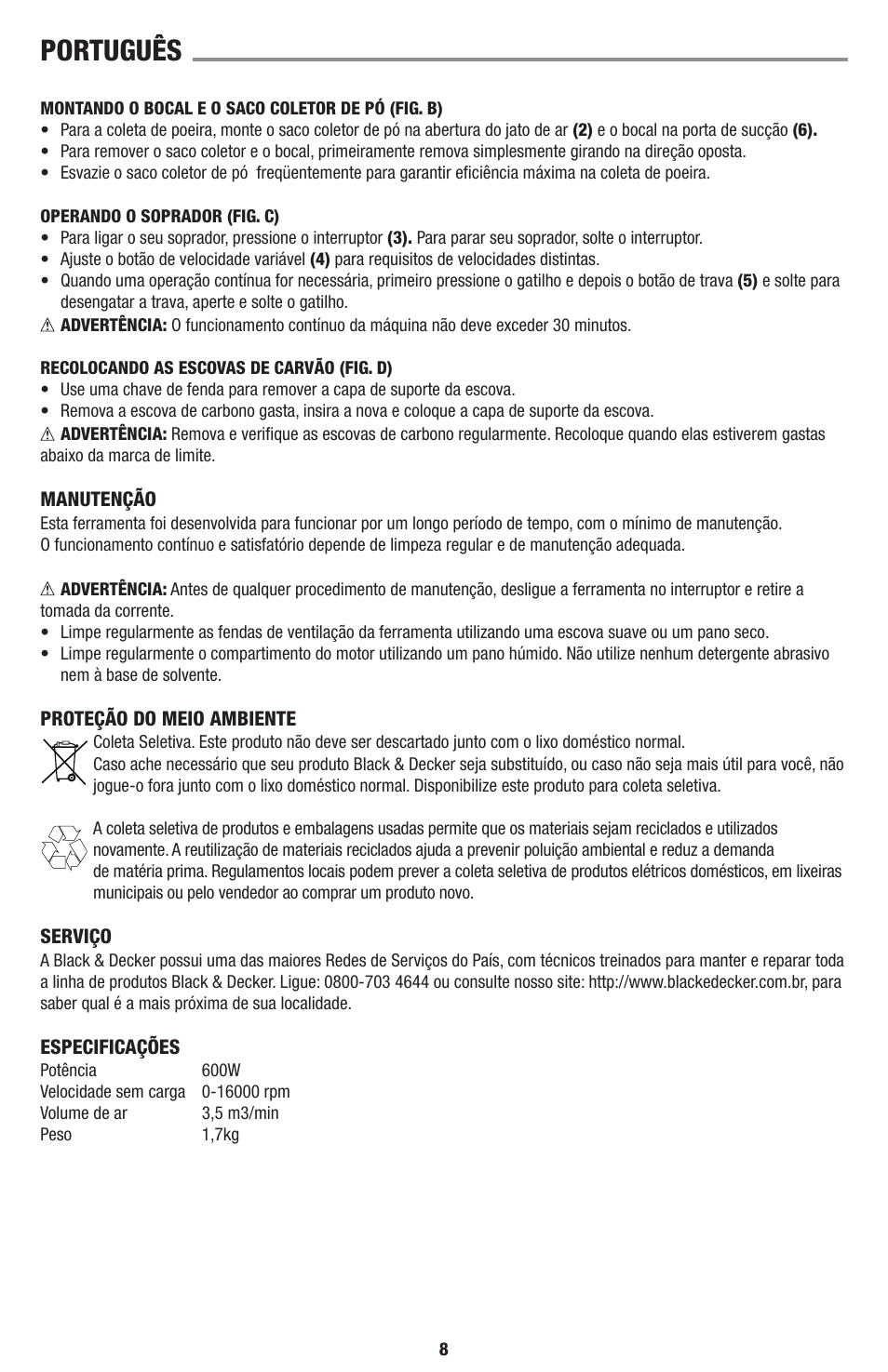 Português | Black & Decker Linea Pro BB6600 User Manual | Page 8 / 12