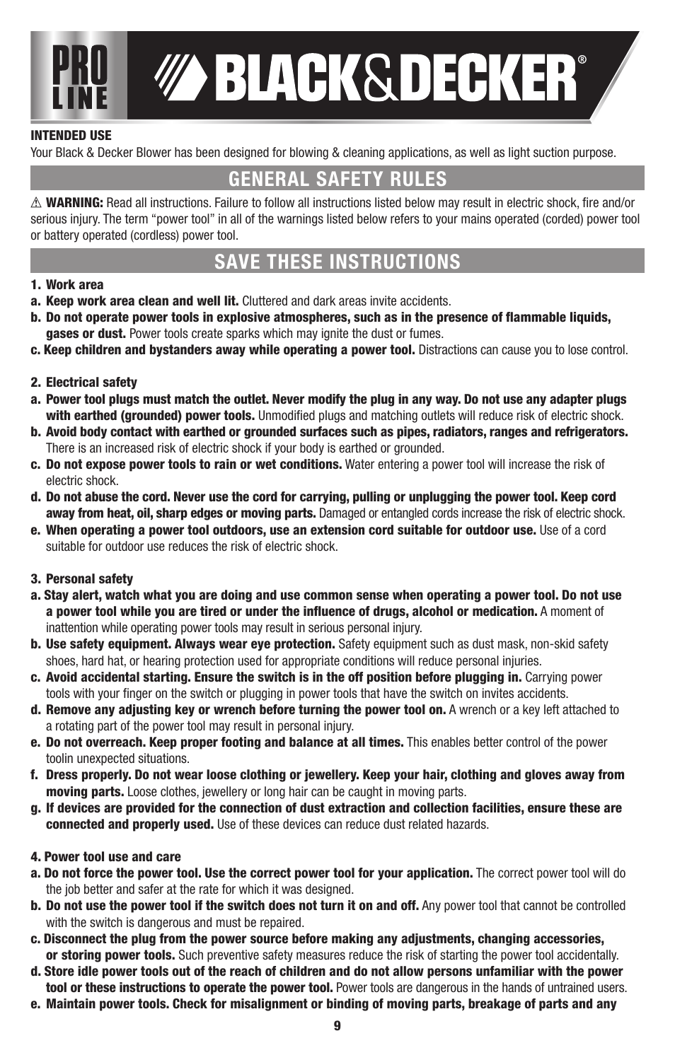 Save these instructions general safety rules | Black & Decker Linea Pro BB6600 User Manual | Page 9 / 12