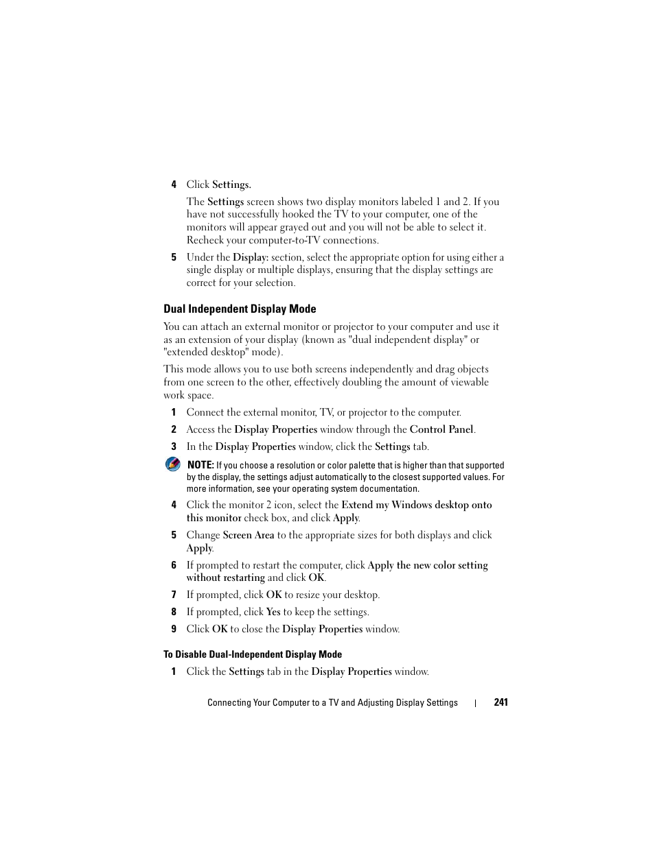 Dual independent display mode | Dell Studio 1558 (Early 2010) User Manual | Page 241 / 354