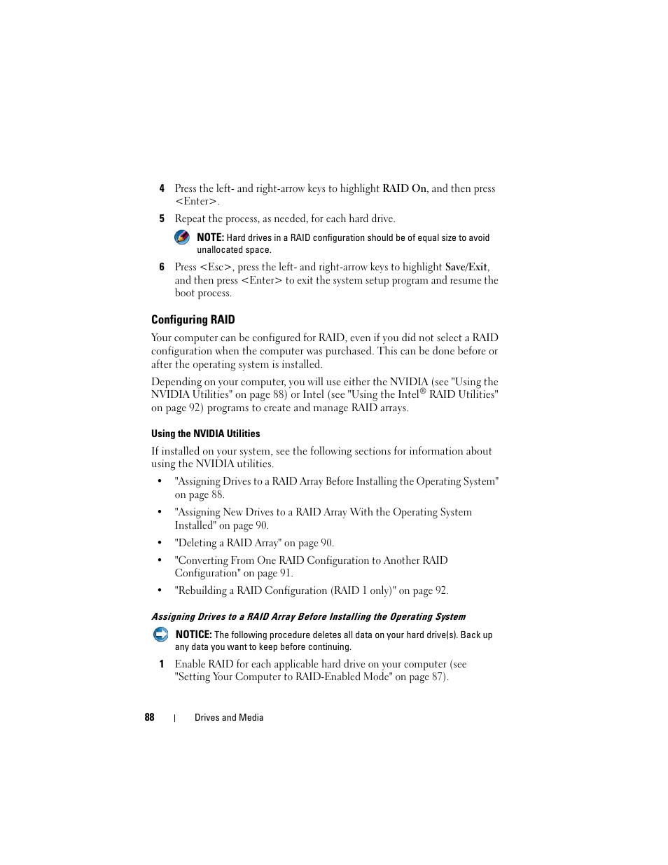 Configuring raid | Dell Studio 1558 (Early 2010) User Manual | Page 88 / 354