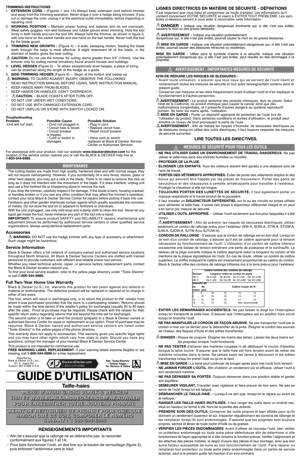 Guide d’utilisation | Black & Decker TR1800 User Manual | Page 2 / 5